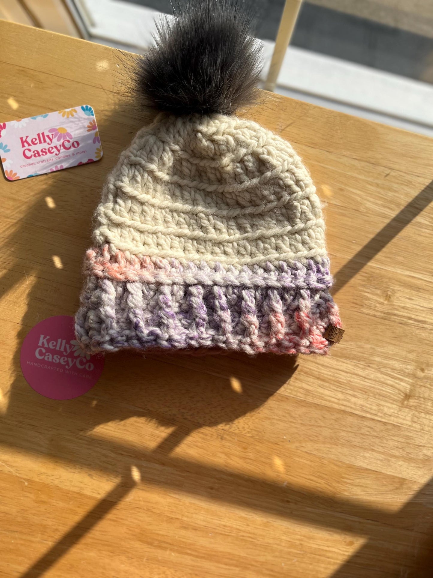 Handmade Chunky Crochet Beanie - Wool Blend Winter Hat - Pom Pom Beanie - Soft & Warm Beanie - Women’s Cold Weather Hat - Cozy Handmade Gift