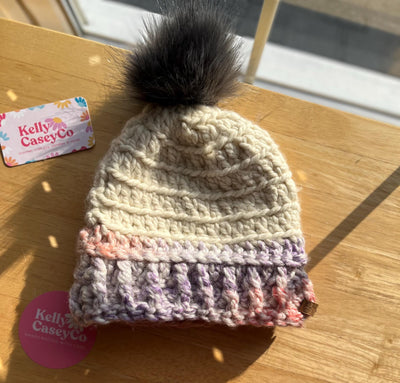 Handmade Chunky Crochet Beanie - Wool Blend Winter Hat - Pom Pom Beanie - Soft & Warm Beanie - Women’s Cold Weather Hat - Cozy Handmade Gift