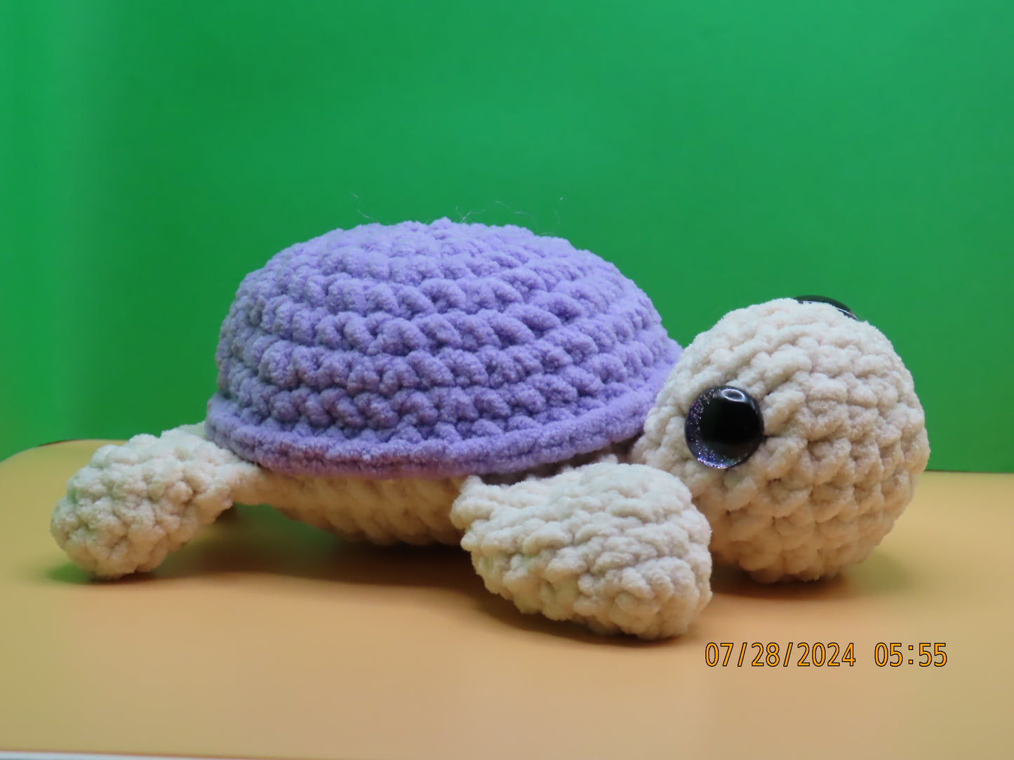 Small Crochet Turtle: Cream and Purple