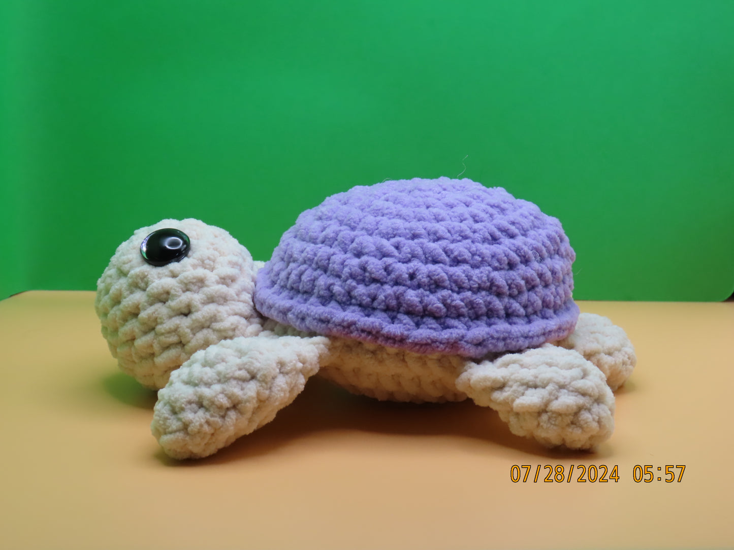 Small Crochet Turtle: Cream and Purple