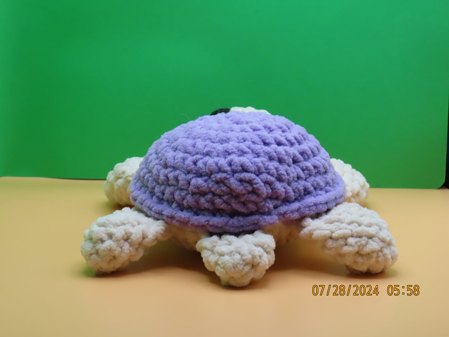 Small Crochet Turtle: Cream and Purple
