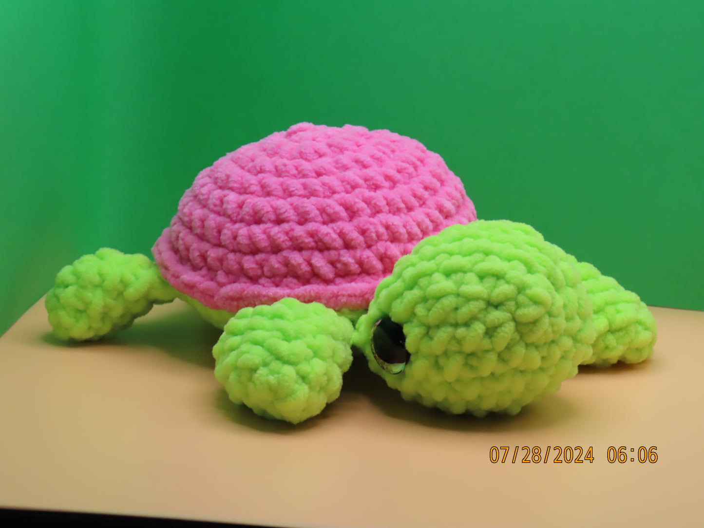 Small Crochet Turtle: Green and Pink