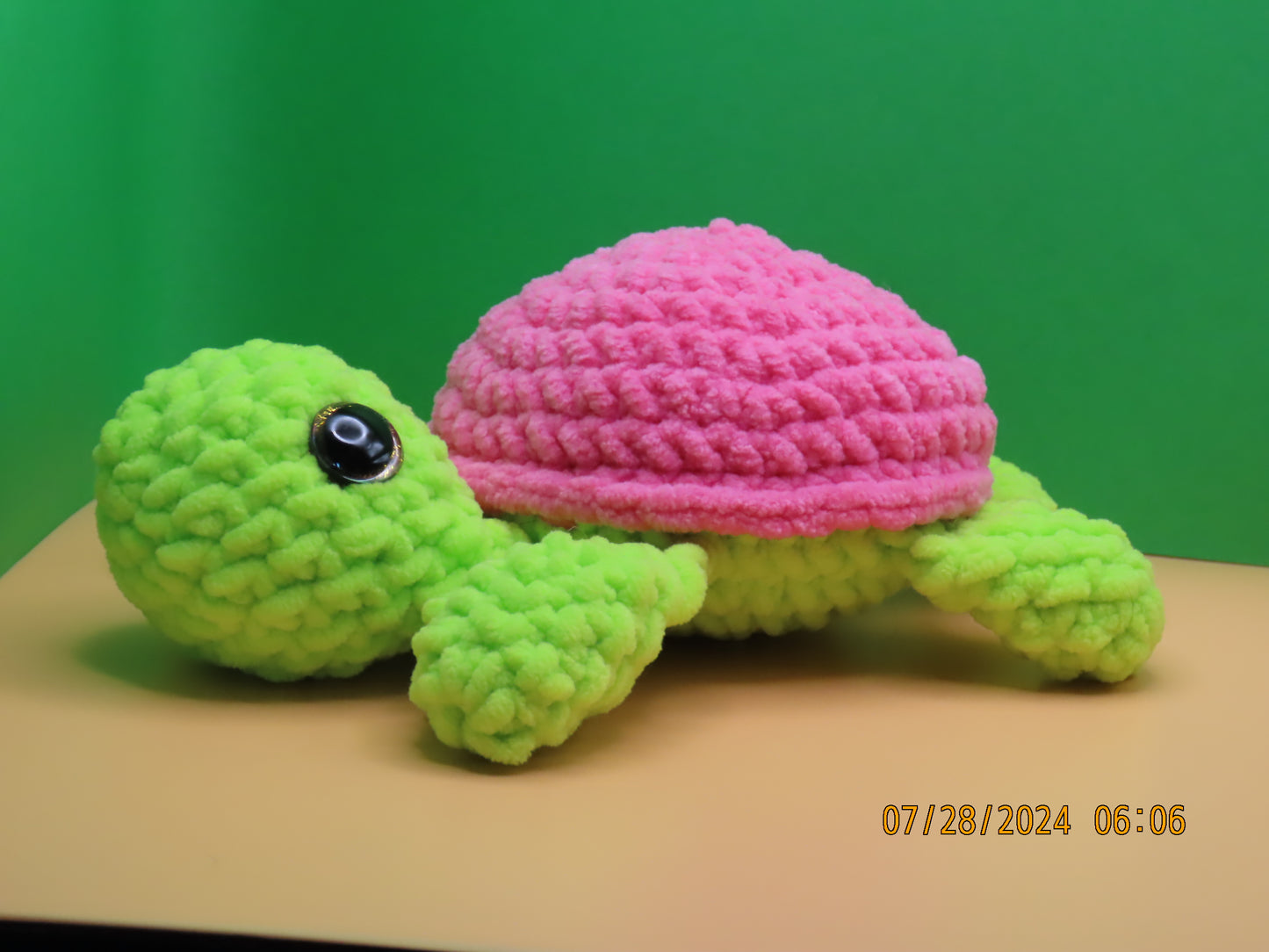 Small Crochet Turtle: Green and Pink