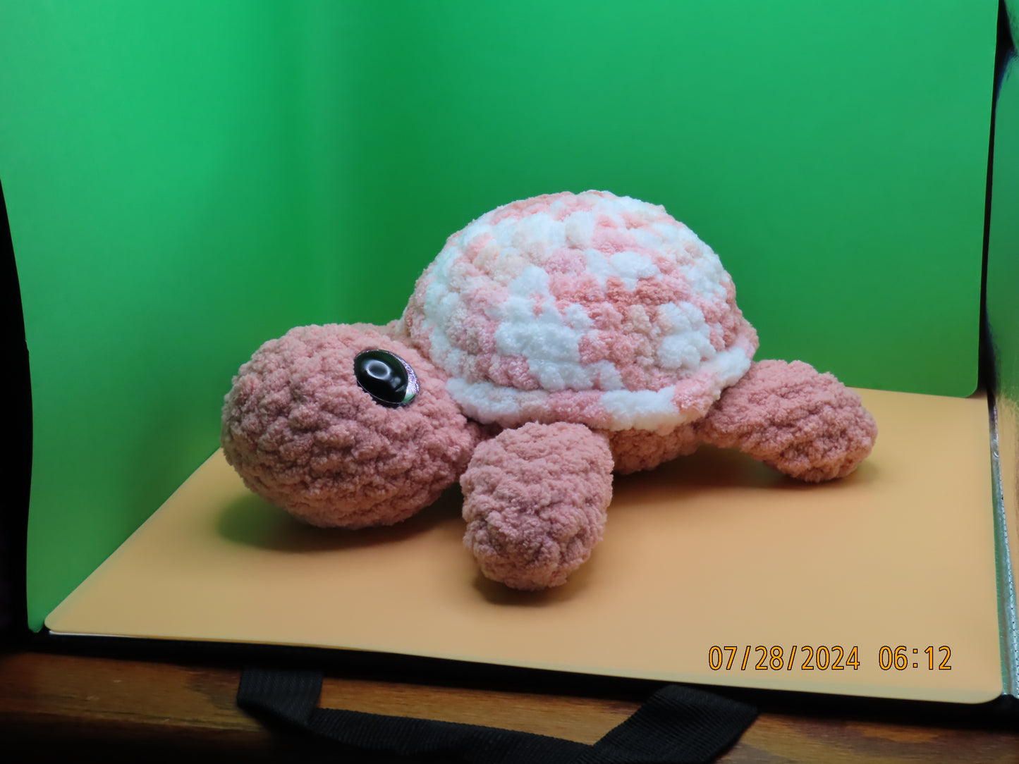 Large Crochet Turtle: Light Pink and Pink Speckled Shell