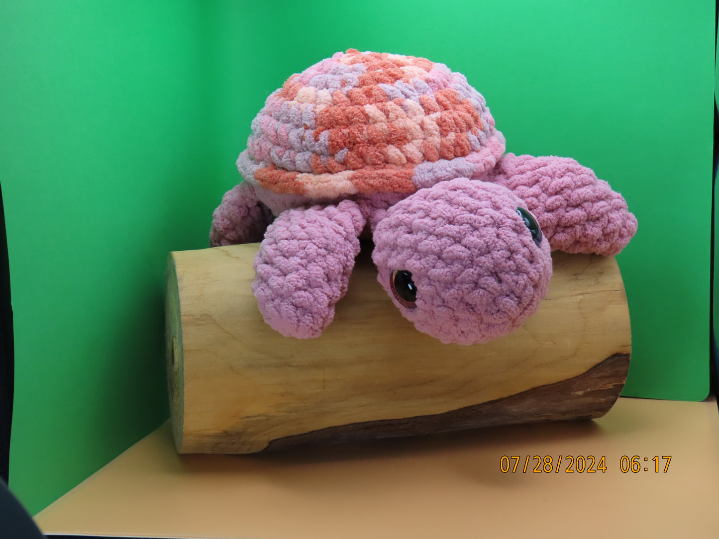 Large Crochet Turtle: Purplish Pink with Multicolor Shell
