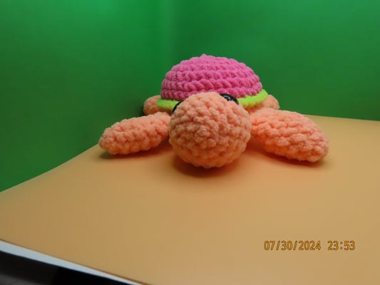 Small Crochet Turtle: Orange and Pink with Green