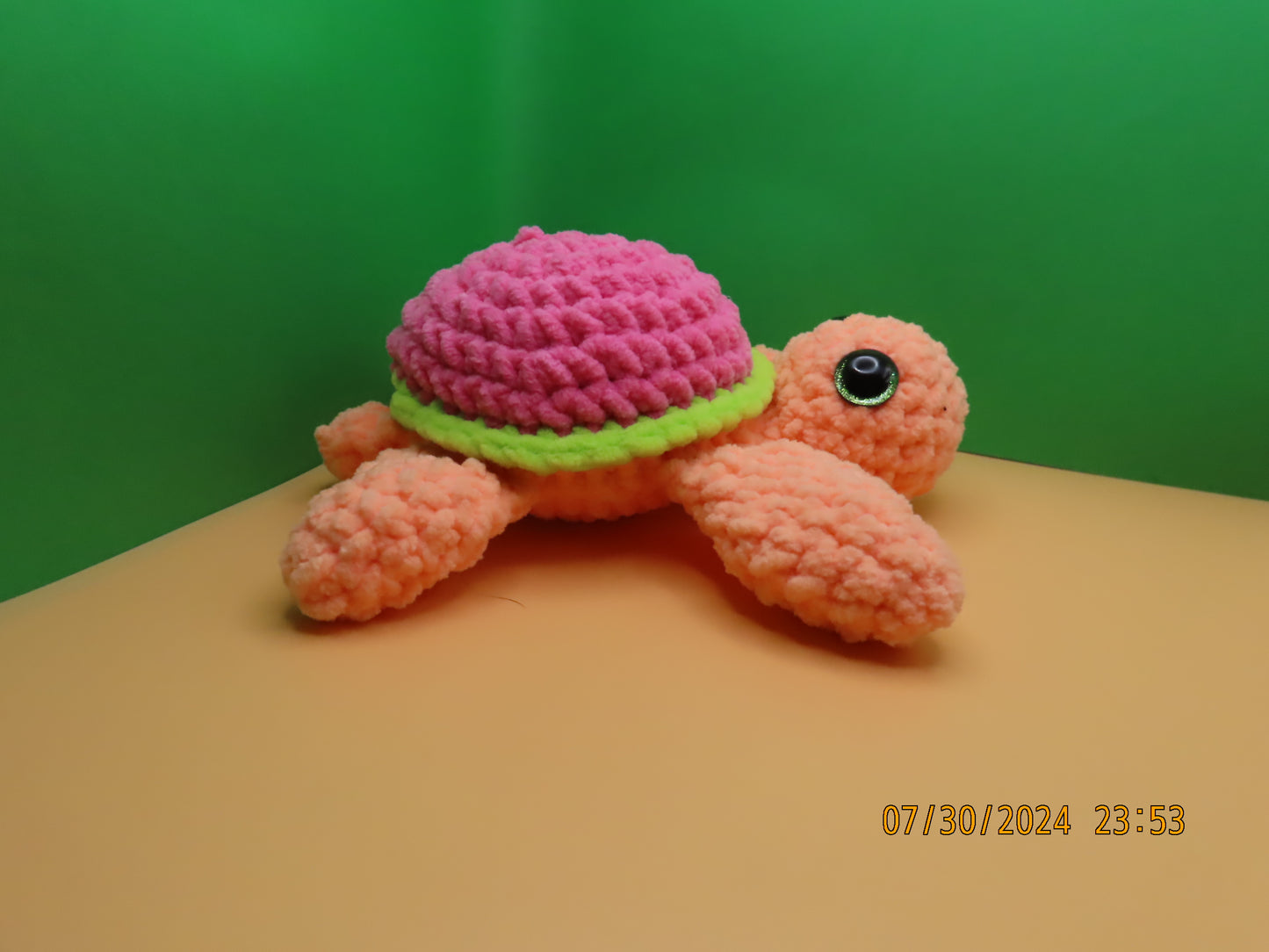 Small Crochet Turtle: Orange and Pink with Green