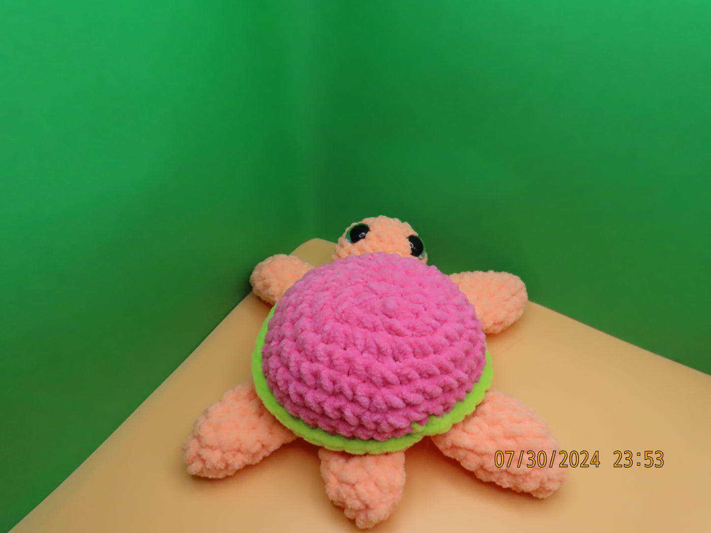 Small Crochet Turtle: Orange and Pink with Green