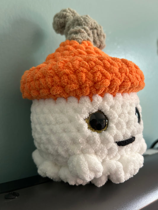 Ghost with Pumpkin Hat Crochet Plushie (Amigurumi)