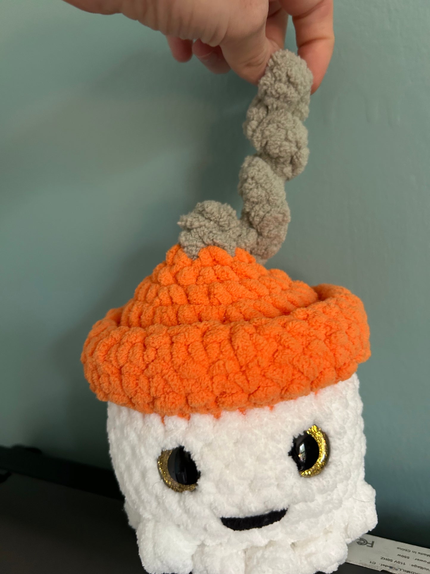 CUSTOM ORDER: Ghost with Pumpkin Hat Crochet Plushie