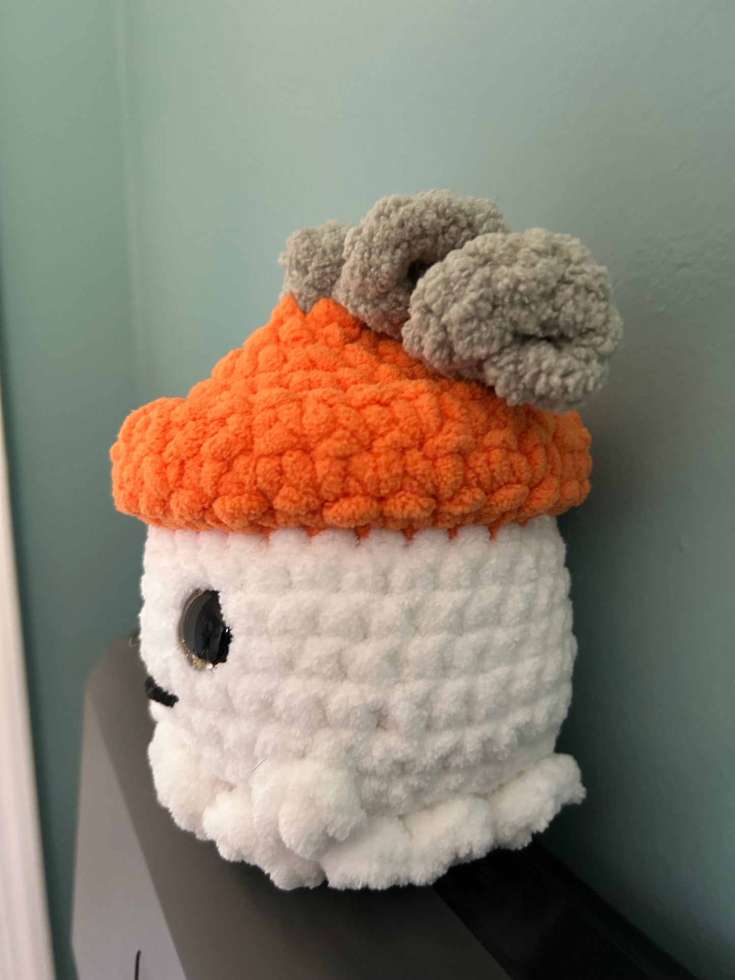 CUSTOM ORDER: Ghost with Pumpkin Hat Crochet Plushie
