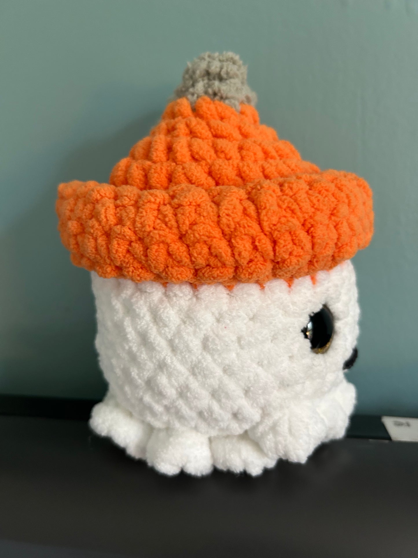 CUSTOM ORDER: Ghost with Pumpkin Hat Crochet Plushie