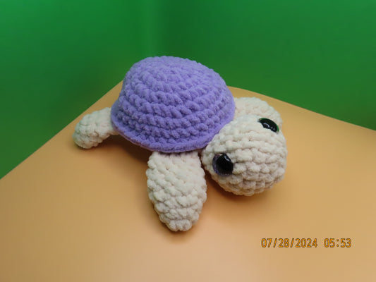 Small Crochet Turtle: Cream and Purple