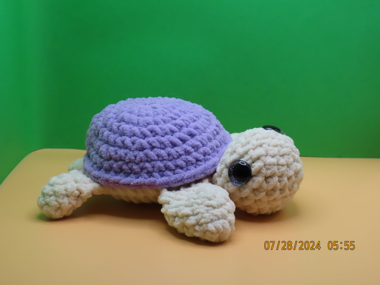 Small Crochet Turtle: Cream and Purple