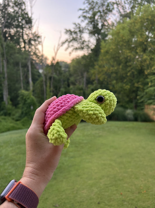 Small Crochet Turtle: Green and Pink