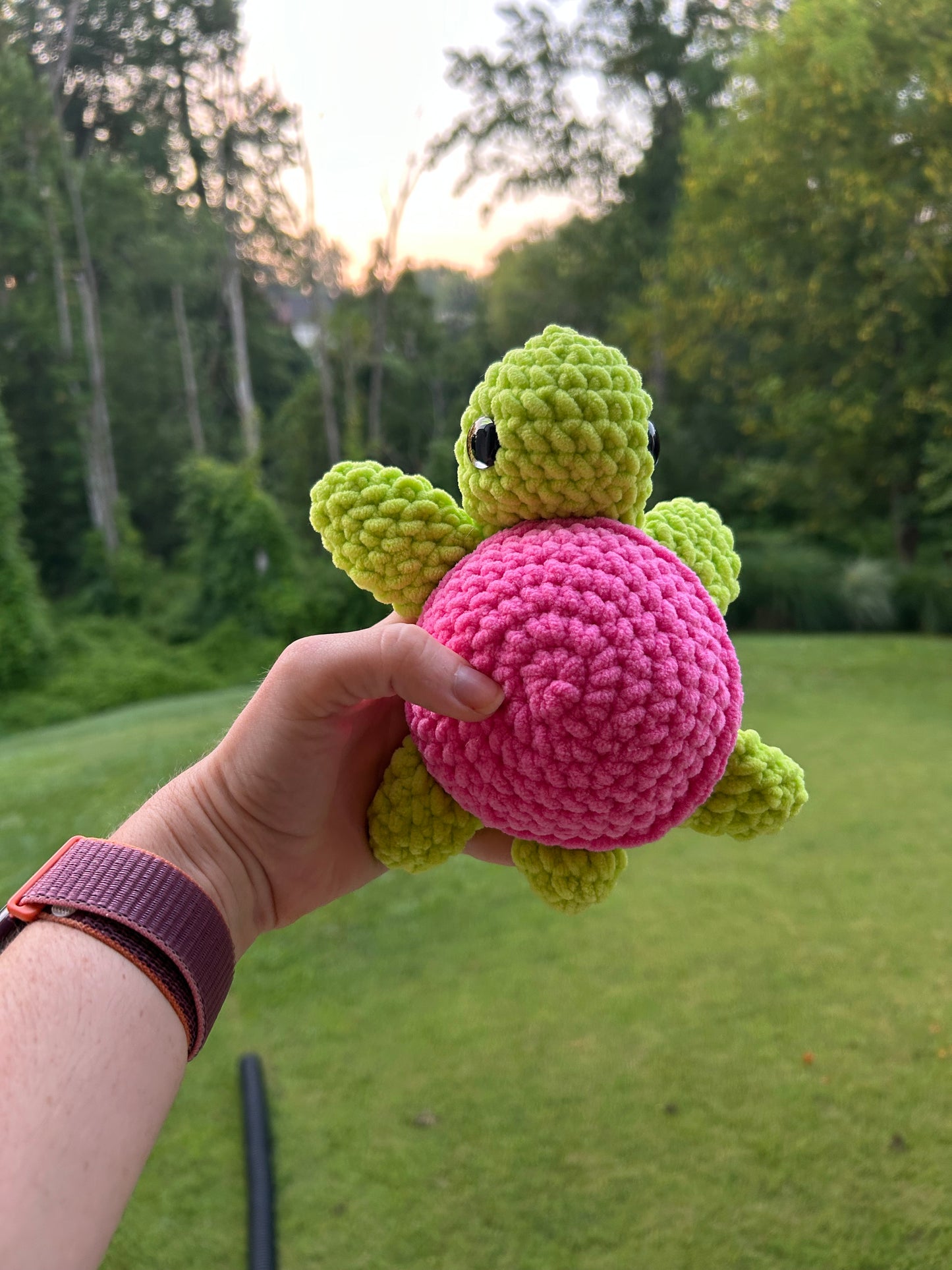 Small Crochet Turtle: Green and Pink