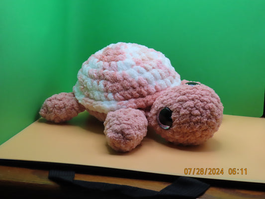 Large Crochet Turtle: Light Pink and Pink Speckled Shell