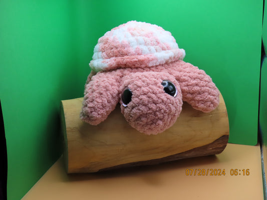 Large Crochet Turtle: Light Pink and Pink Speckled Shell