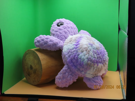 Large Crochet Turtle: Purple and Speckled Purple Shell