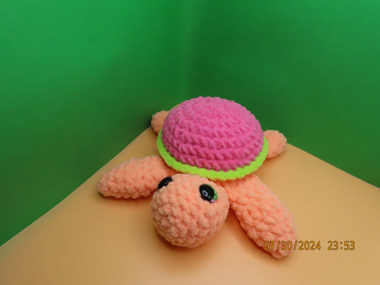 Small Crochet Turtle: Orange and Pink with Green