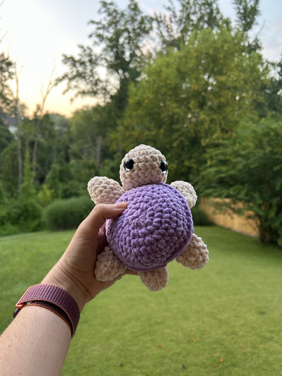 Small Crochet Turtle: Cream and Purple