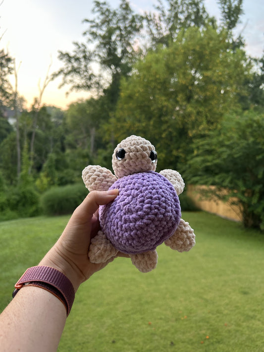 Small Crochet Turtle: Cream and Purple