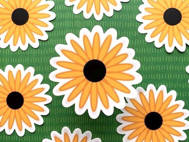 Sunflower Sticker, Die Cut Sticker, Vinyl Sticker, Hand Drawn Sticker, Flower Decal, Sunflower Decal, Black Eyed Susan Decal, Happy Sticker