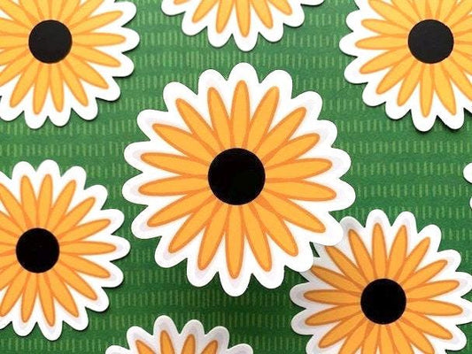 Sunflower Sticker, Die Cut Sticker, Vinyl Sticker, Hand Drawn Sticker, Flower Decal, Sunflower Decal, Black Eyed Susan Decal, Happy Sticker